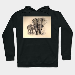 Always Here for You - Elephant ink wash painting on watercolor paper Hoodie